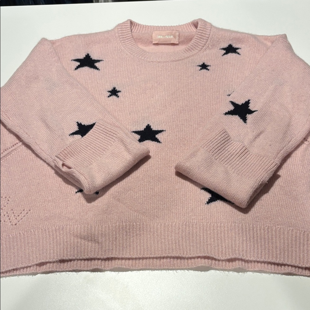 Zadig & Voltaire Cashmere Pink Sweater with Navy Star Design